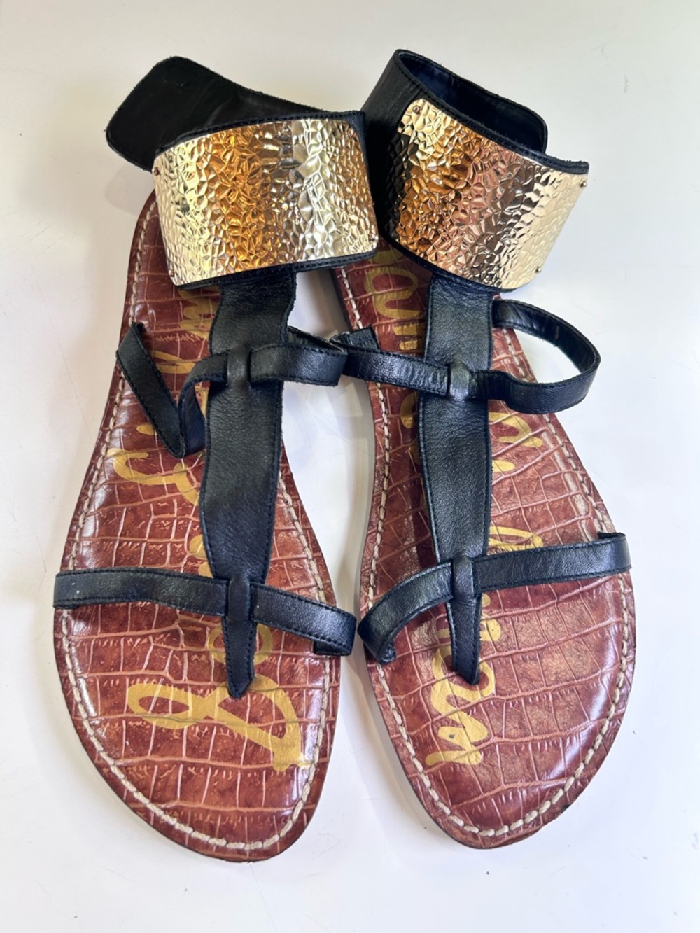 Sam Edelman Black and Gold Leather Gladiator Sandals - Picture 5 of 16